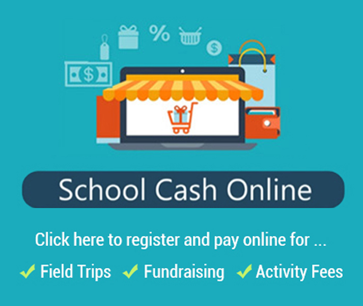 School Cash Online. Click here to register and pay online for field trips, fundraising, activity fees. Illustration of shop window with awning.